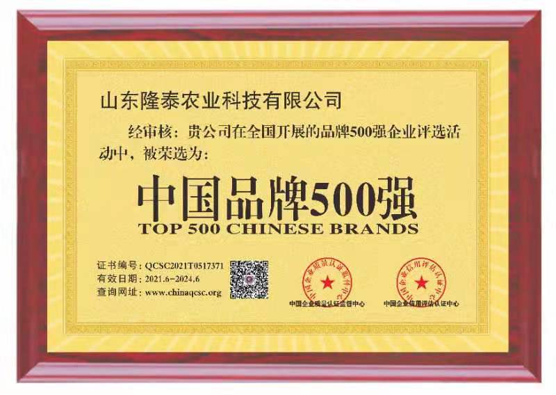 热烈祝贺我公司被评为中国品牌500强